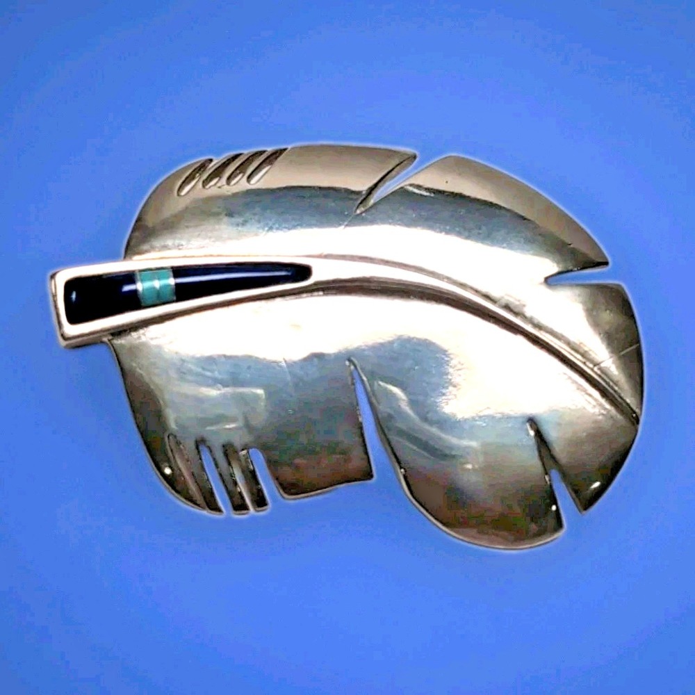 M Kirk Isleta Pueblo Sterling Silver 925 Feather Pin Pendant Lapis Turquoise
